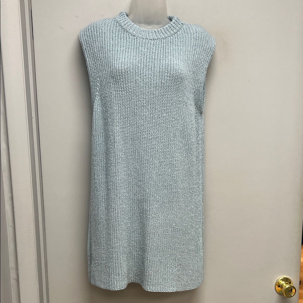 Mable Sleeveless Chunky Knit Sweater Dress | Light Blue | Size M